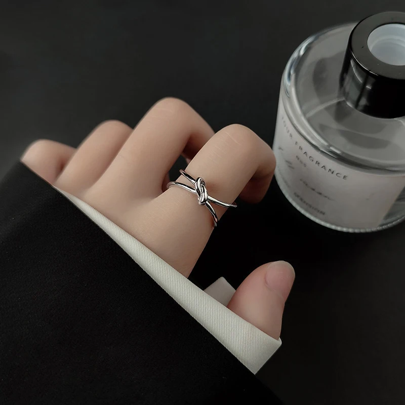 Modian Fashion Open Ring Real 925 Sterling Silver Adjustable Size Gold Color Double Knot Finger Ring For Women Fine Jewelry