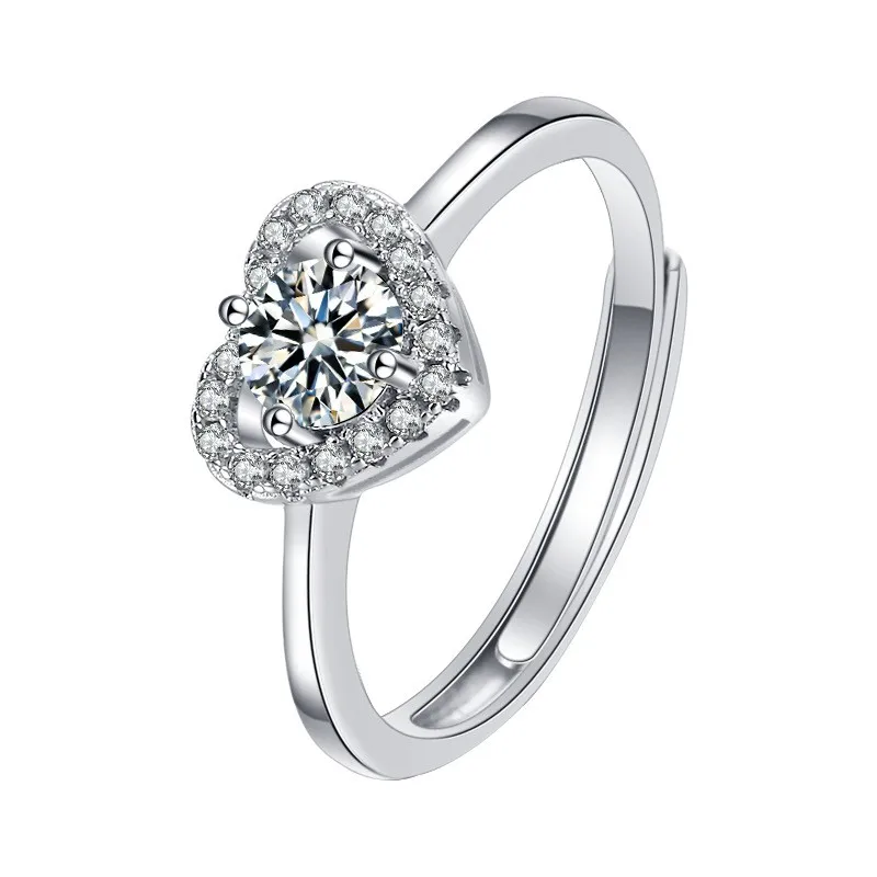 JZ0048 Lefei الموضة العصرية الفاخرة غرامة اللون D الكلاسيكية مويسانيتي قابل للتعديل القلب خواتم سحر النساء s925 الفضة والمجوهرات هدية