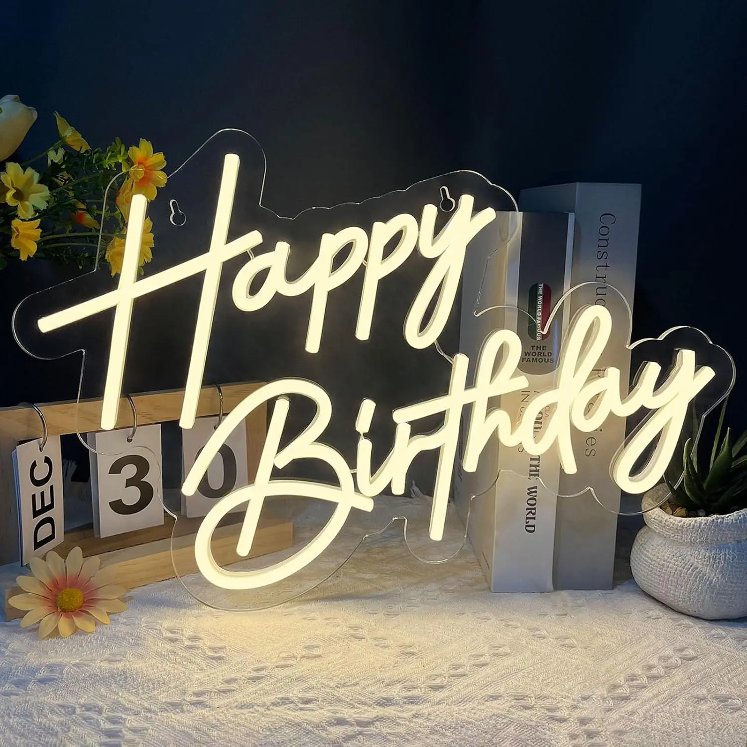 Large Size Happy Birthday Neon Sign Art Decoration Happy Birthday Neon Light Sign for All Birthday Party Decoration Night Light