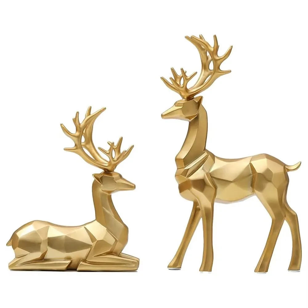 

2Pcs Creative Deer Desktop Ornament Sitting/Standing Position Modern Christmas Deer Statue Exquisite Cute Elk Home Decor