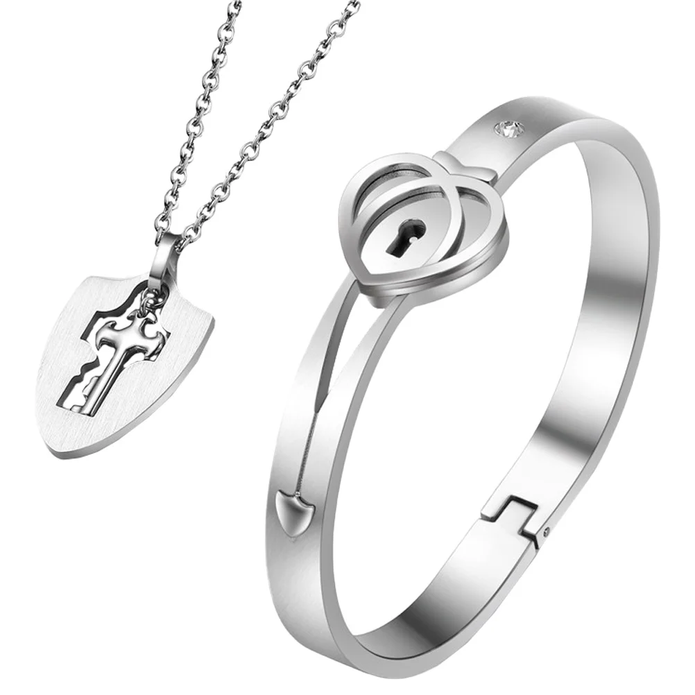 

1Set Heart Lock Chic Bracelet Couple Jewelry Delicate Titanium Steel Lightweight Accessories for Wedding Prom Party Festival