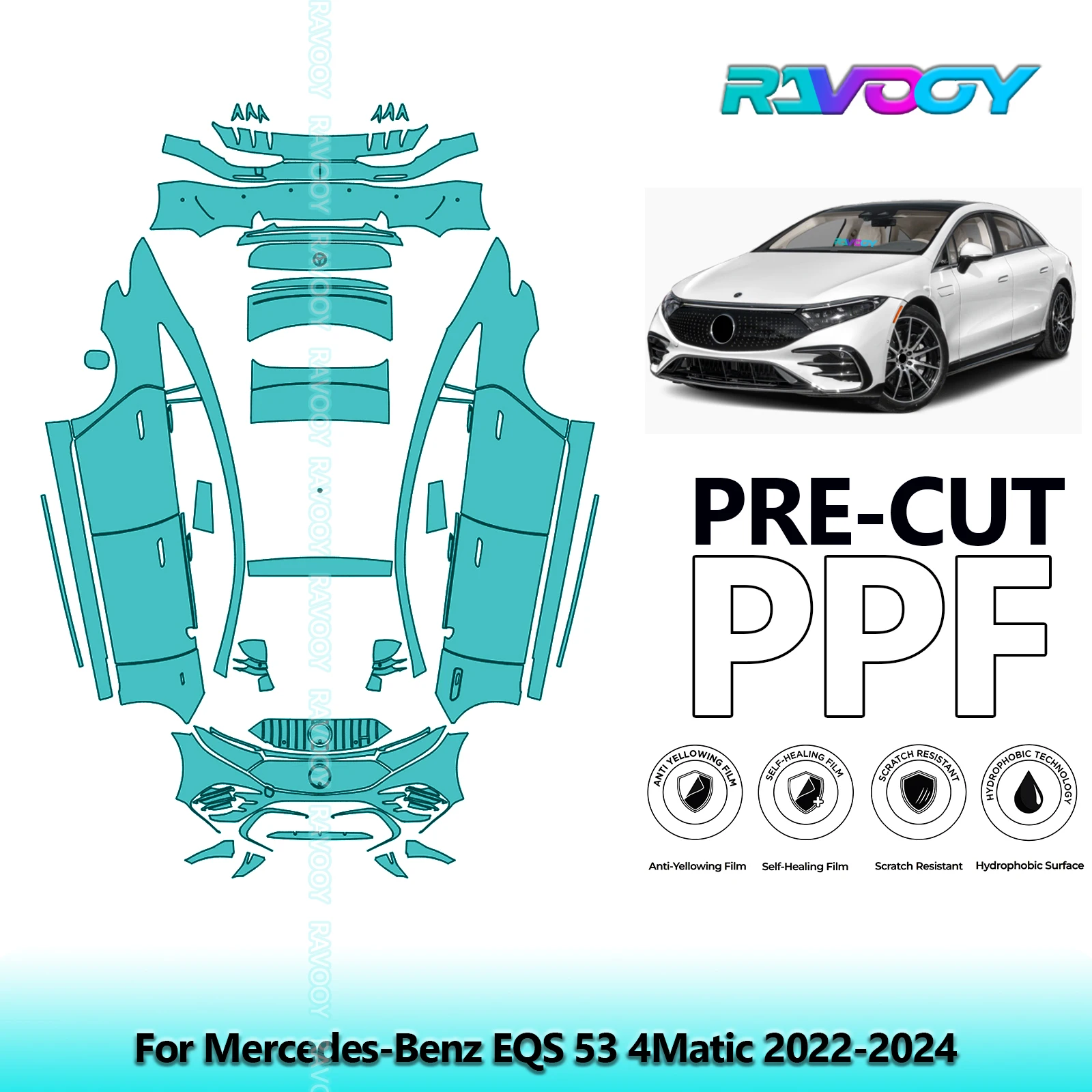 

Full Vehicle Clear Bra Precut PPF Paint Protection Film For Mercedes-Benz EQS 53 4Matic 2022-2024