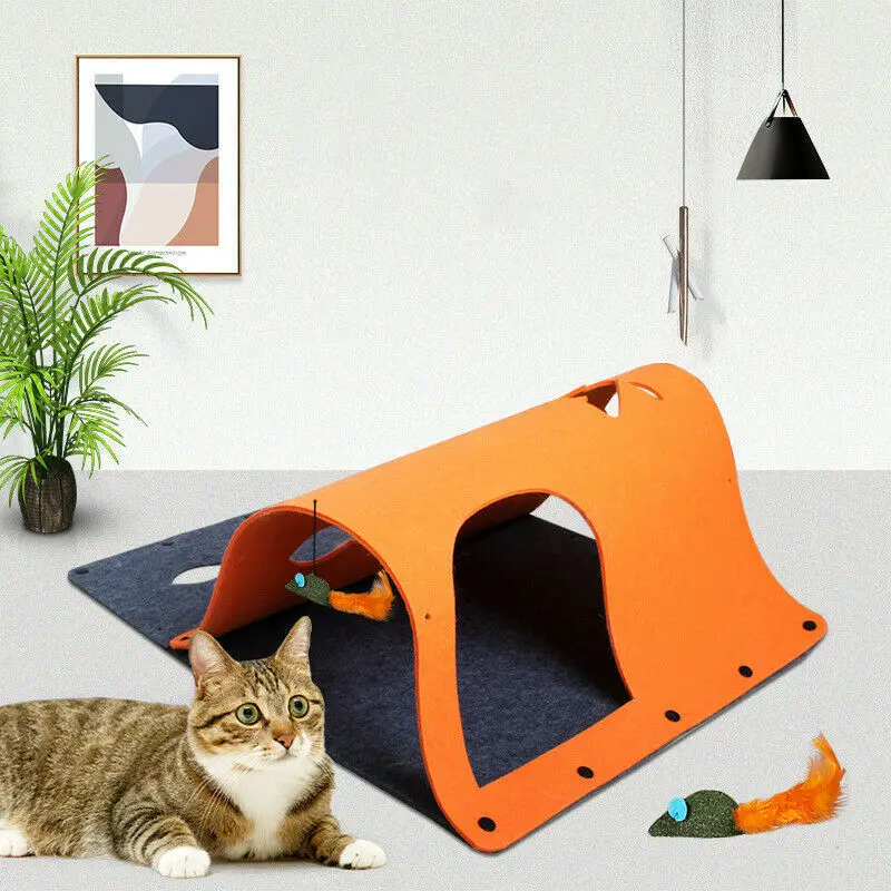 Multipurpose Pet Tunnel Toy 44*60/52*70cm Felt Cloth Mazes Cat House Bed With Toy For Cat Puppy Kitten Rabbit Indoors Outdoors