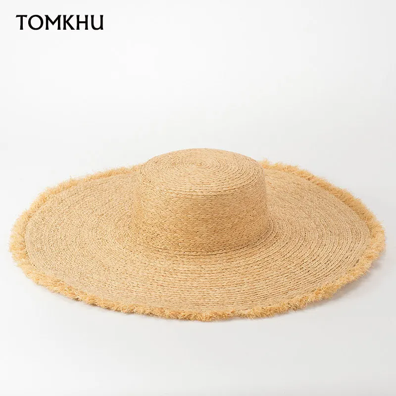 New Classic Summer Fashion Oversize Brim Flat Top Raffia Grass Hat For Women Outdoor Simplicity Beach Hat Sunscreen Designer Hat