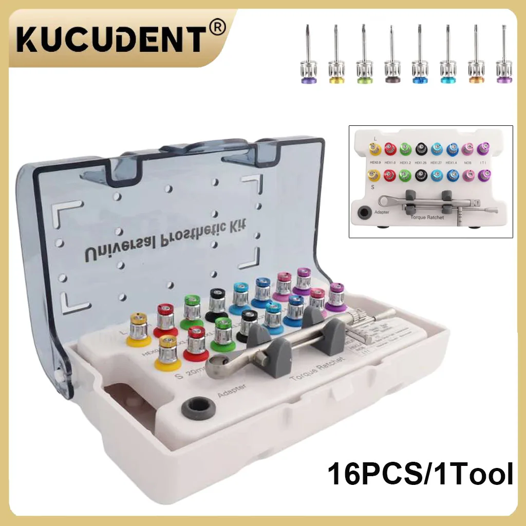 Dental Implant Torque Wrench Ratchet 10-70Ncm with 16Pcs Color Coded Screwdrivers for Precision Implant Restoration Tools
