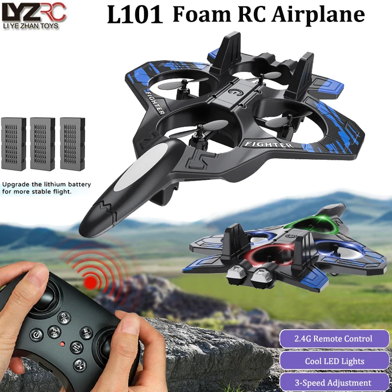 

LYZRC L101 Foam RC Airplane 2.4G 2CH Remote Control Plane Epp Glider LED Stunt Roll Four Fan One Key Fly Roll Rotate Helicopter