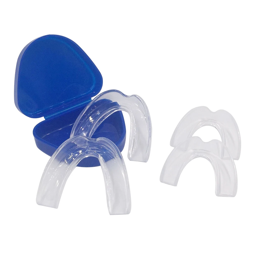 4Pcs Mouth Protector with Storage Case Anti-Grinding Sports Mouth Guard Transparent Stop Bruxism for Teeth Clenching at Night