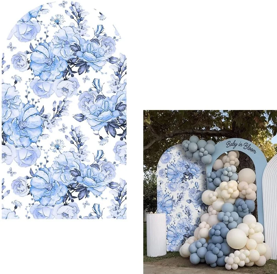 

Синий Флор с аркой Флора, чехол для детского душа, украшения для детского душа, подставка для арки, чехлы из спандекса, послеобеденный чай, событие, свадьба