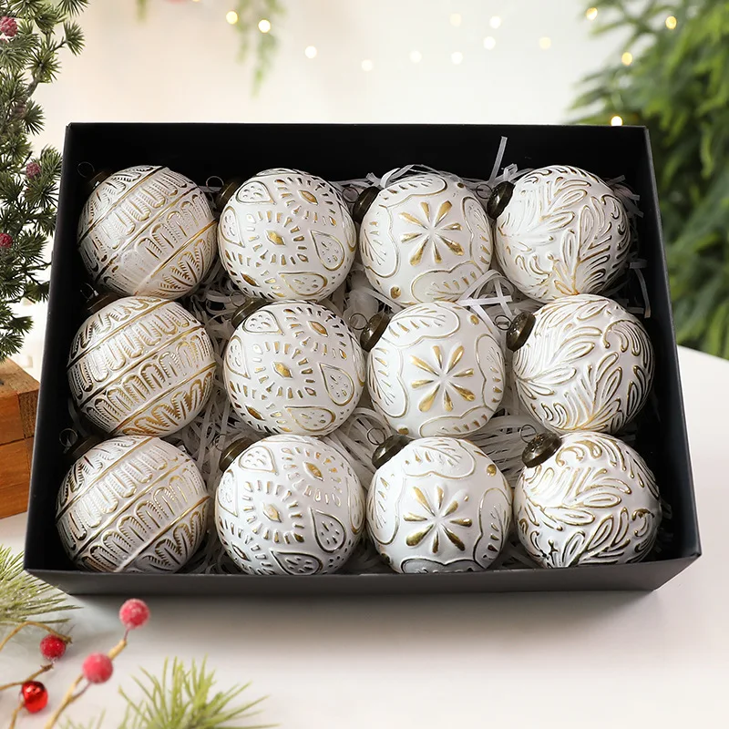 

Vintage Christmas Ornaments, 8cm Antique Style Christmas Balls, Set of 12 Xmas Tree Decorations for Holiday Home Decor