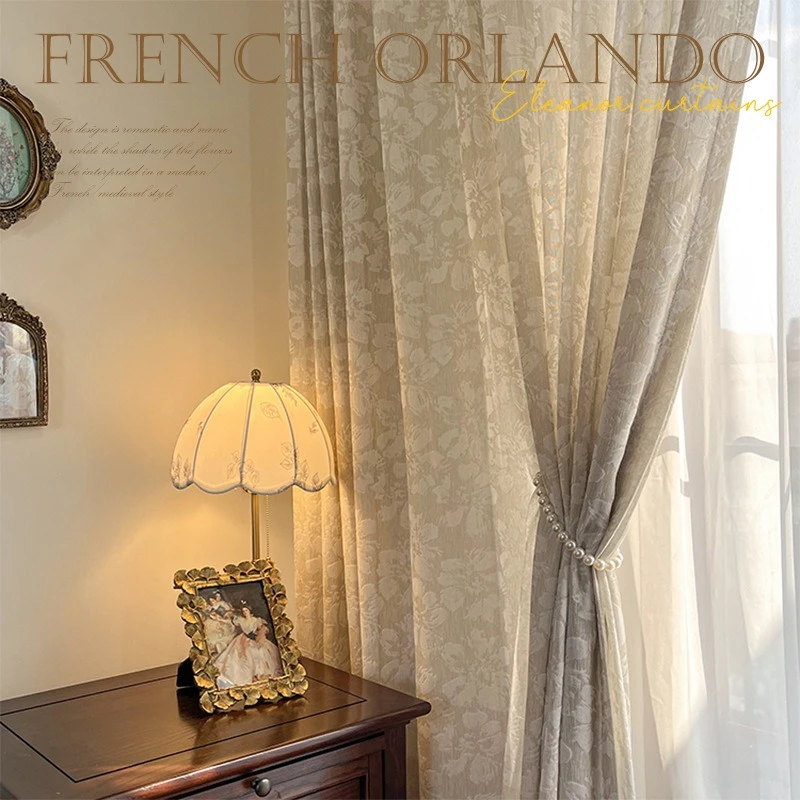 New Sheer  Curtains for Living Dining Room Bedroom Custom Size French Cotton and Linen Double-sided Jacquard  Elegant Luxury