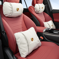 Car Leather Headrest Pillow Neck Lumbar Support Soft Lumbar Cushion Beige For Porsche Panamera Spyder Carrera Macan  Cayman Caye