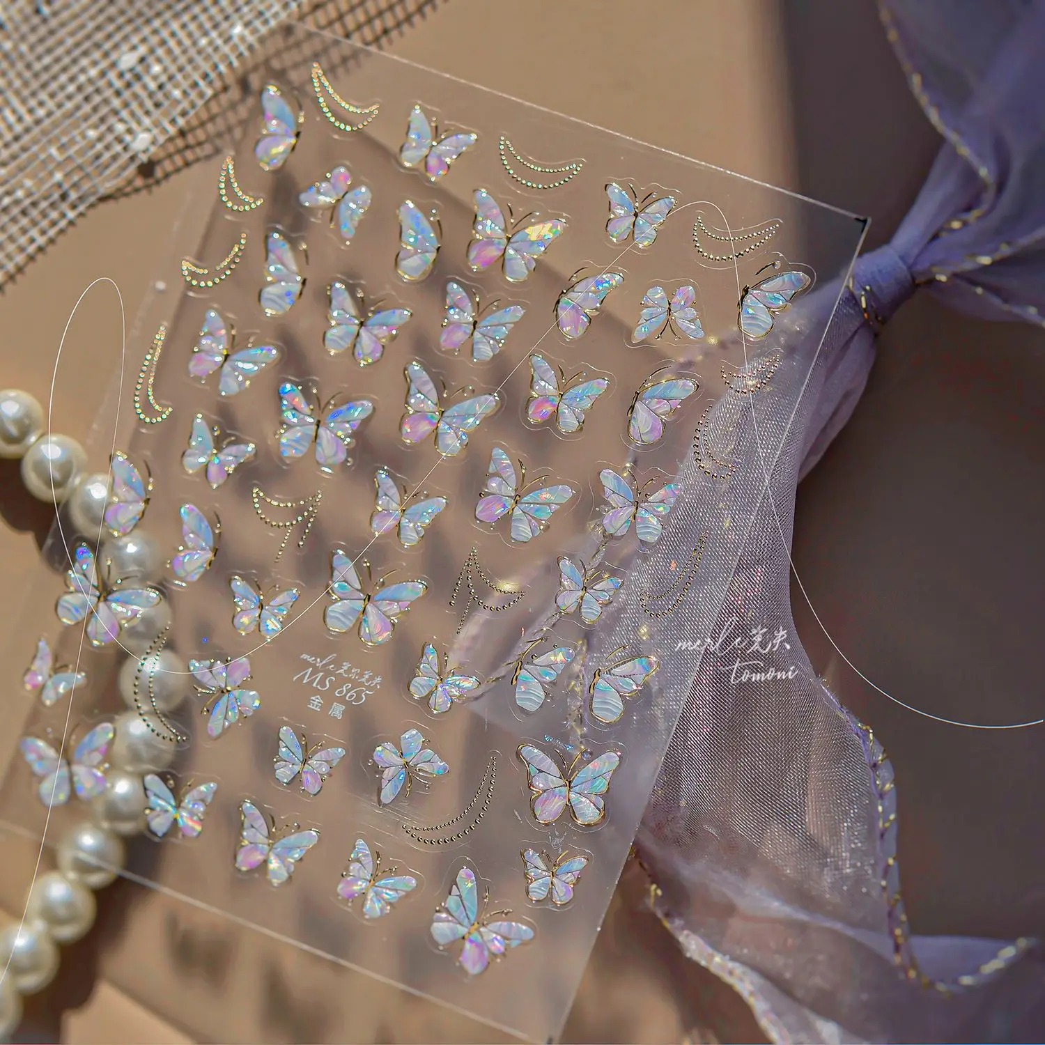 

Glitter Pink Nail Stickers Sweet Fluorescent Purple Butterfly Nail Art Accessories Stickers Self Adhesive Nails Decoration Decal