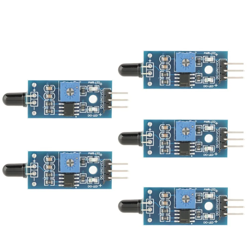 5 PCS 3.3V-5V Fire Sensor Module 3 PIN Temperature Detecting IR Sensor Digital Output Wide Voltage IR Infrared FireSensor