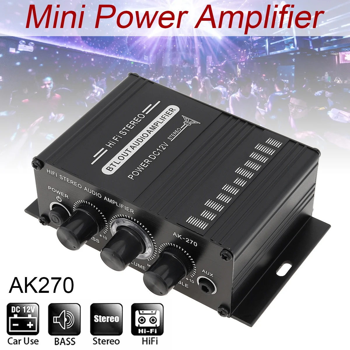 AK270 2Channel ClassD Digital Audio Power Amplifier for Car/Home with USB/SD AUX Input,Bass/Treble Control Audio Power Amplifier