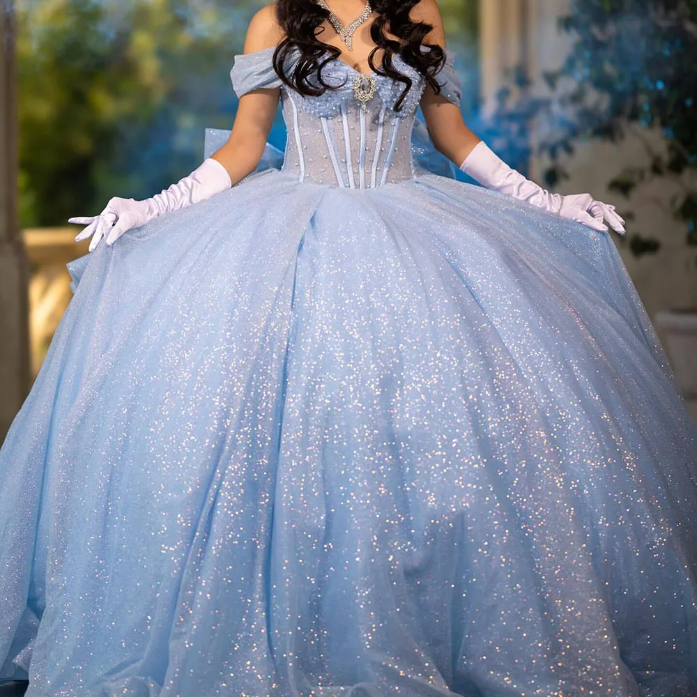 Luxury Vestidos De 15 Años Sequin Quincenara Dresses Off Shoulder Sequin Sweet 16 Prom Gowns Pageant Dress Customized