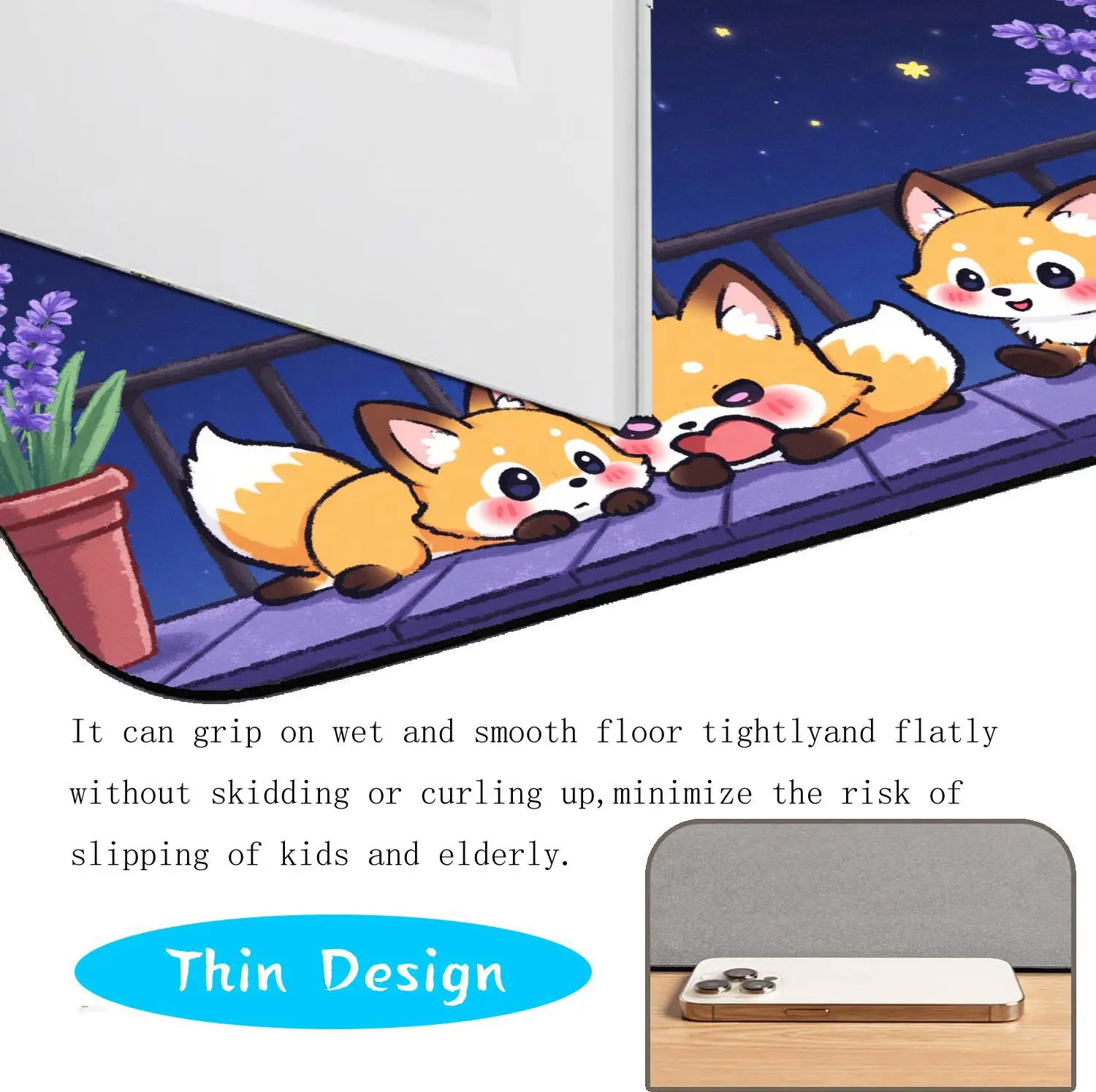 MatMuse Fox Family Di Balkon Malam Berbintang Lembut Diatomaceous Earth Mat Keset Lantai Keset Kamar Mandi Penyerap Perawatan Mudah Fashion Mat