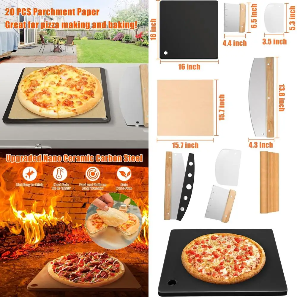 

16 Square Pizza Steel, 1/4 Thick, with Cutter, Scale, Scraper, Plastic Cutter & 20 Papers