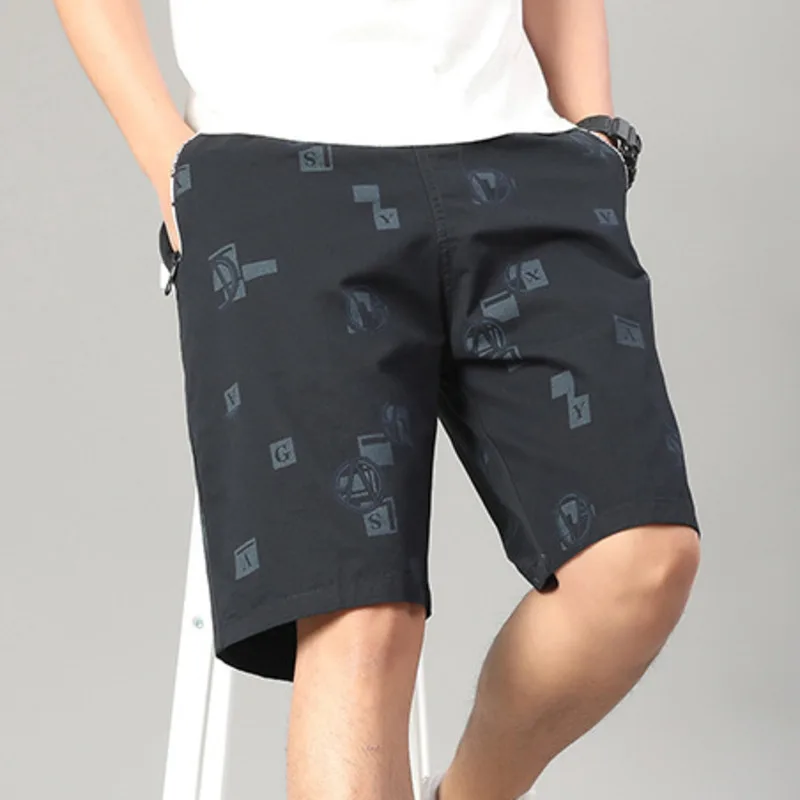 2025 Summer Men's Chinese Style Letter Design Zipper Pocket Shorts Thin Style Trendy Casual Fashion Versatile Pentagram Pants