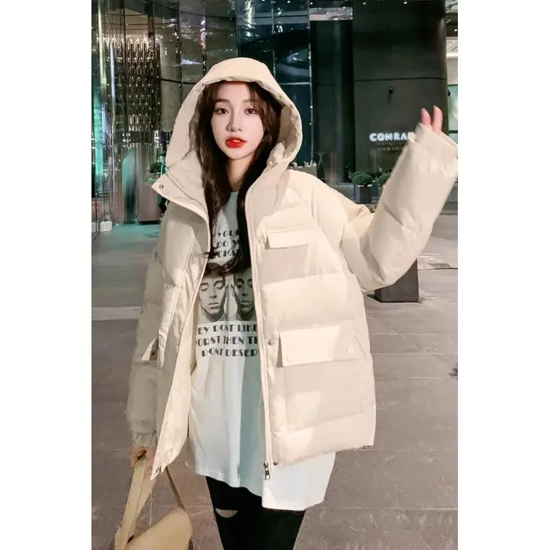 2024 New Winter Loose Puffer Cotton Padded Jacket Women Oversize Thicken Warm Hooded Parkas Woman Korean Waterproof Overcoat