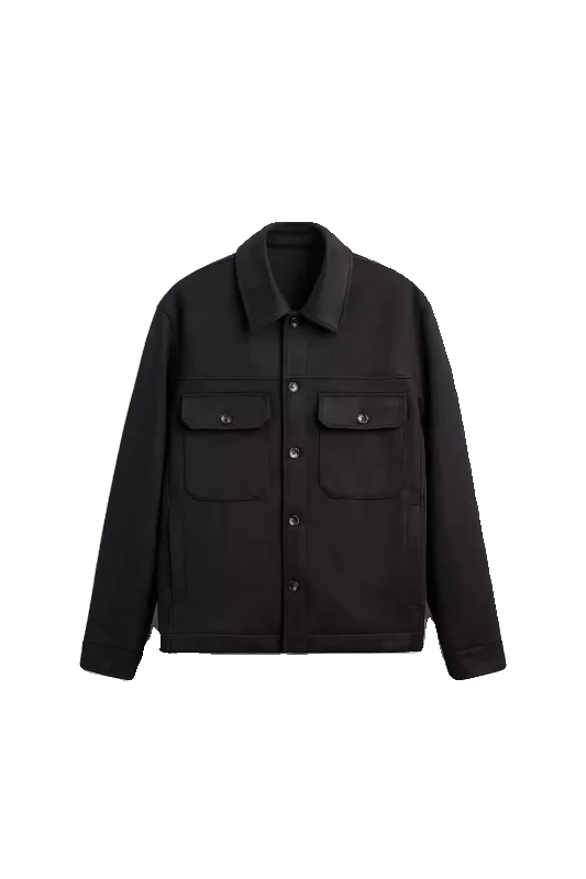 

Spring 2024 Men's Loose Long Sve Bla Suede irt Jaet New Arrival Youth Trend PU Fabric Anti-Stain Modern Sle