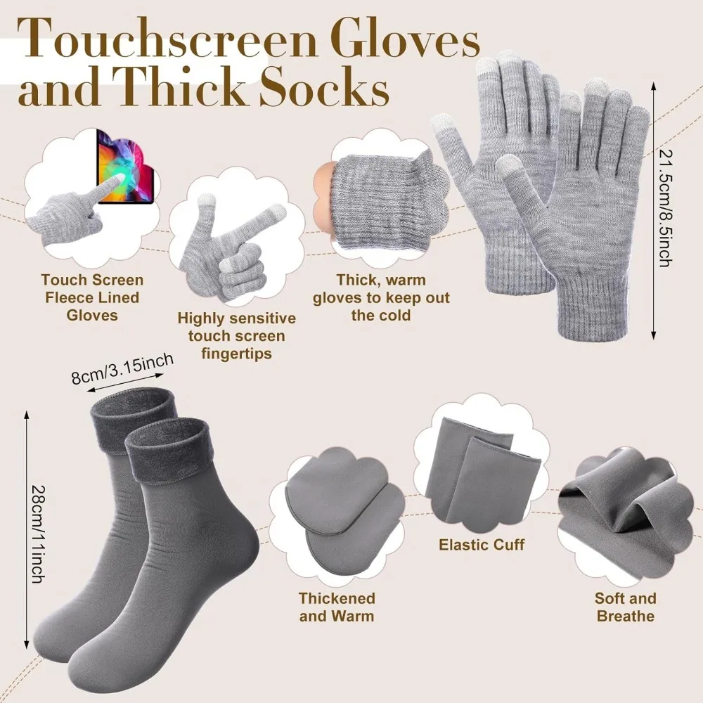 6 قطعة مجموعة الشتاء الدافئة للنساء قبعات حريمي دافئة قفازات لمس وشاح طويل الأذن يفشل الجوارب هدايا الشتاء للنساء