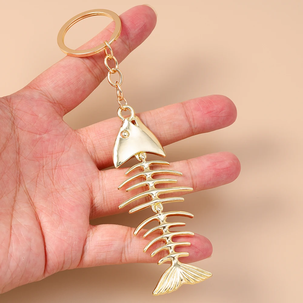 Aihua جديد شخصية الفولاذ المقاوم للصدأ عظم السمك المفاتيح للنساء الرجال لطيف هيكل السمكة كيرينغ سلاسل الصيف الشاطئ مجوهرات هدايا