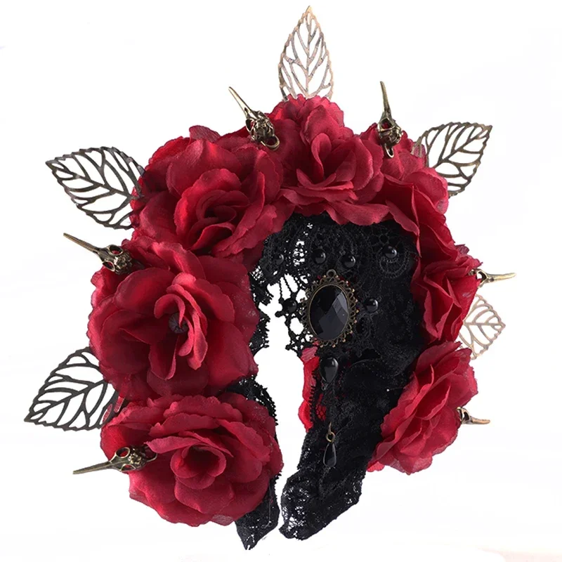 Couronne de tête de reine faite à la main pour filles, accessoires de cheveux, couronne noire gothique vintage, bande de sauna, cosplay, fête d'Halloween, mascarade Tim