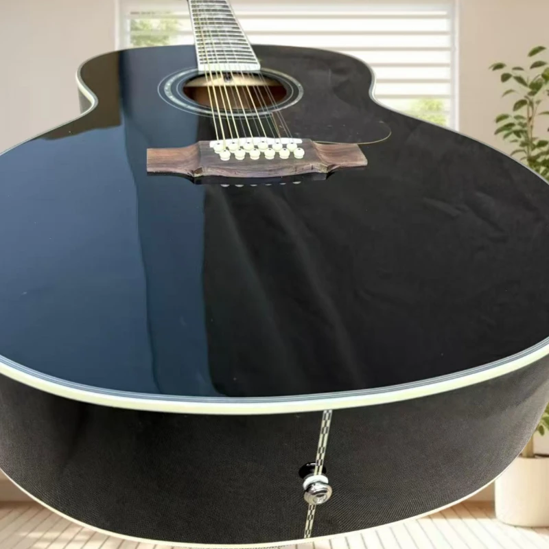 43 Inch Jumbo 12 String Acoustic Guitar Solid Spruce Top Black Gloss Folk Guitar for Performance New Free Shipping