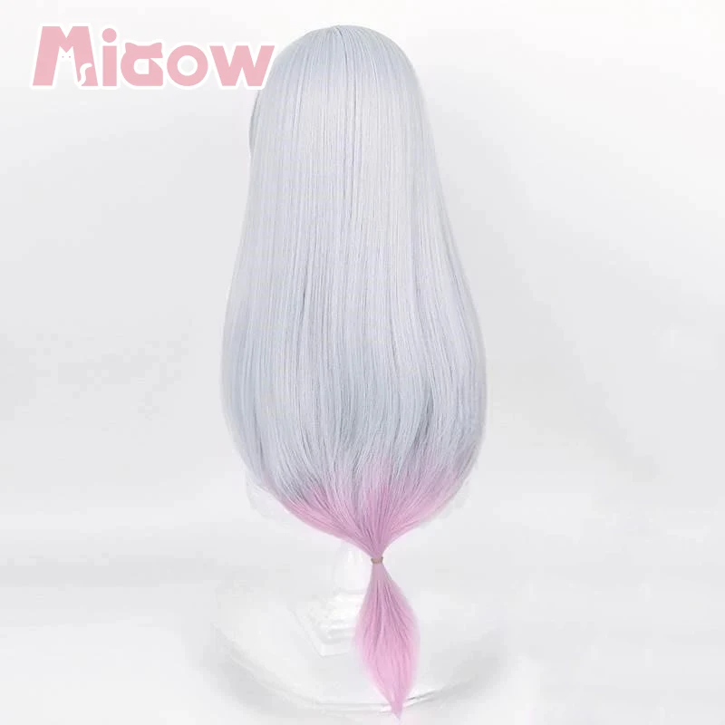 Anime 'Eromanga Sensei' Sagiri Izumi Cosplay Wig, Silver Grey Gradient Pink Long Straight Twin Tails Wig with Simulation Scalp