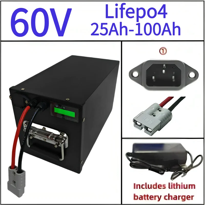 

100Ah 60V 60Ah 80Ah 30Ah 60V 40Ah 150Ah 120Ah lifepo4 batería de litio con Bluetooth APP BMS para Scooter barco + cargador