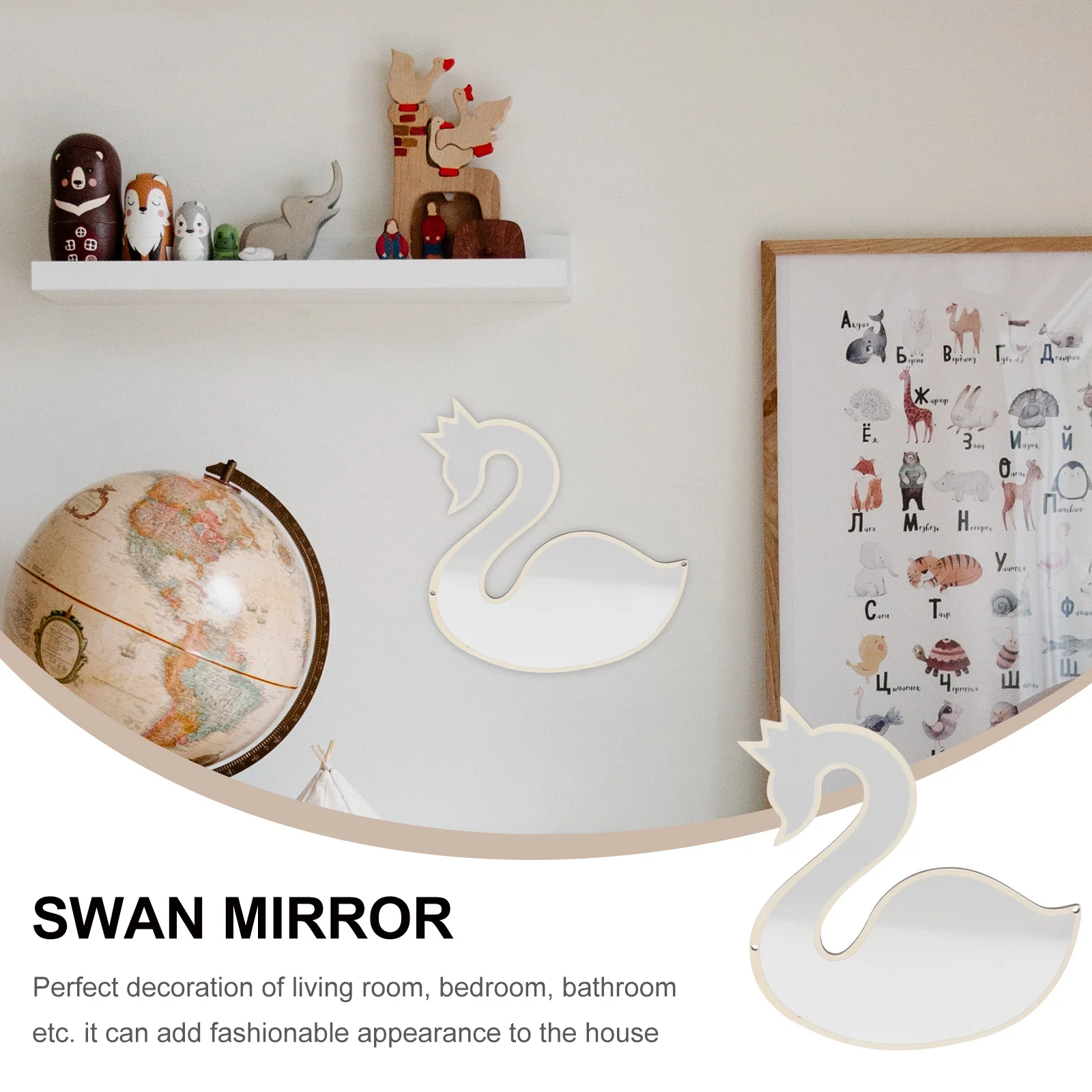 

Acrylic Mirror Nordic Style Wall Hanging Decor Exquisite Chic Design Long Term Use Wooden Frame