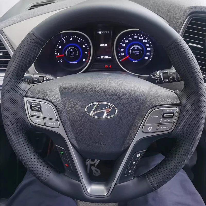 Diy Handmade Sewing Car Steering Wheel Cover for Hyundai Santa Fe 2013-2017 Genuine Leather Car Accessories Protector Braid