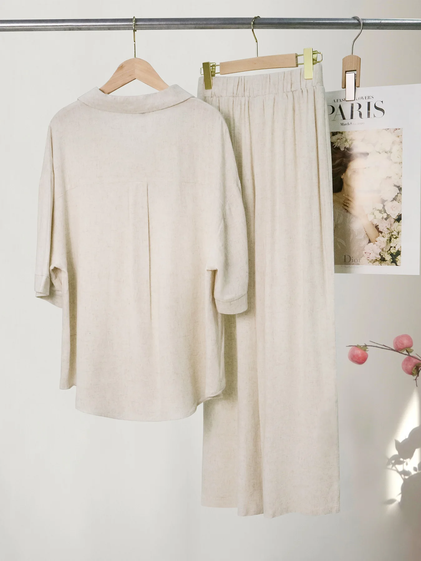 Women's Linen Half Sleeve Shirt and Long Pants Set, Relaxed Fit and Casual Style for Everyday Comfort