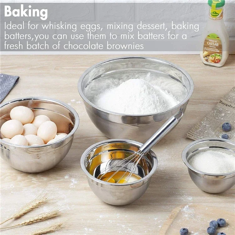 1/6PCS Silicone Bottom Thickened with Lid Cooking Basin Stainless Steel Egg Beating Basin Salad Mixing Basin Kitchen Baking