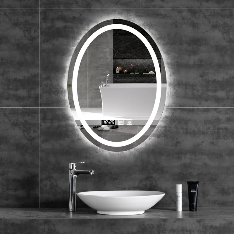 28x35inch Oval LED Bathroom Mirror Anti-Fog Touch Control Colors Dimmable Backlit Wall Mounted Vanity Mirror IP44 110V-220V
