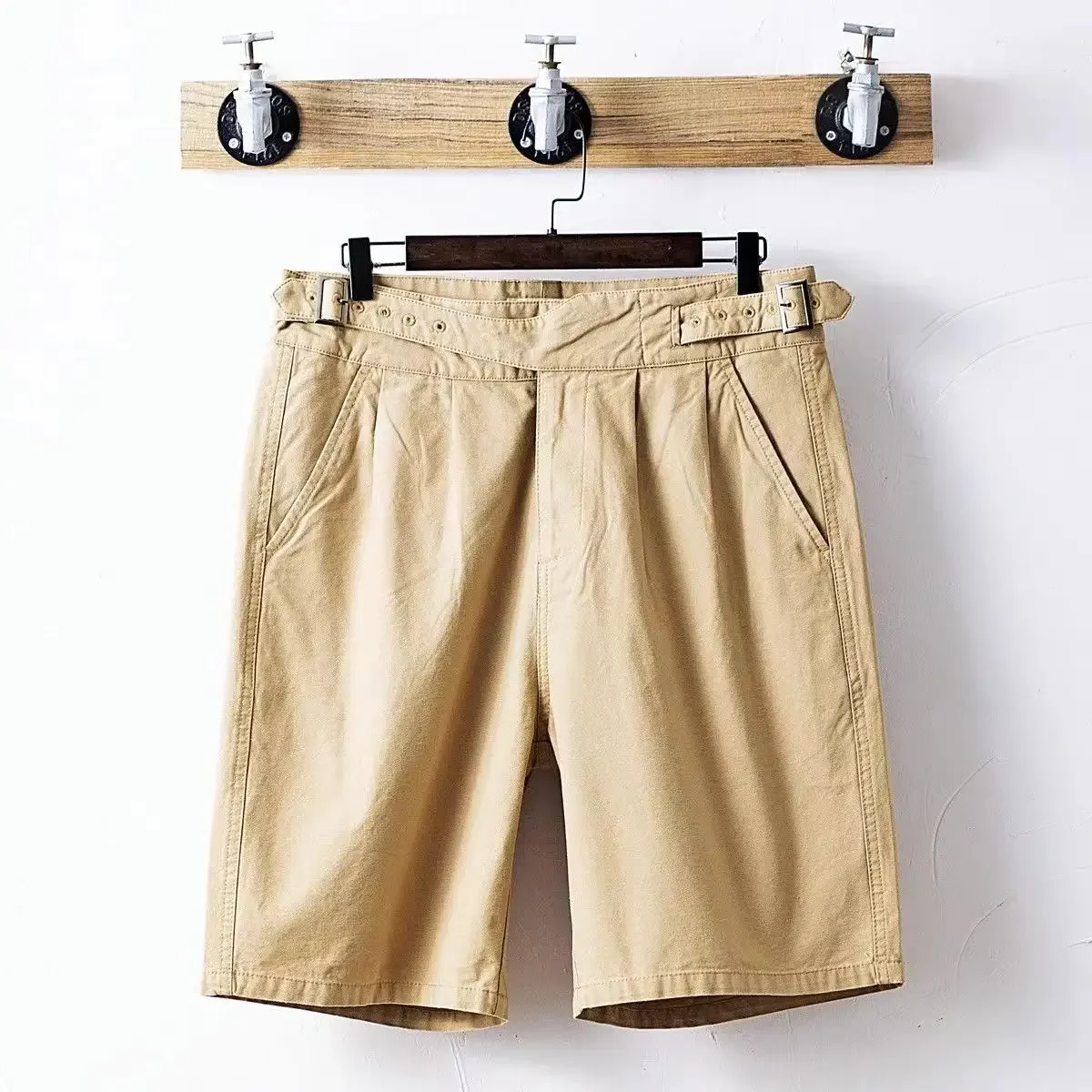 Vintage Gurkha Shorts Men Safari Style High Waist Buckle Button Knee Length Naples Pants Summer Casual Loose Shorts High Quality