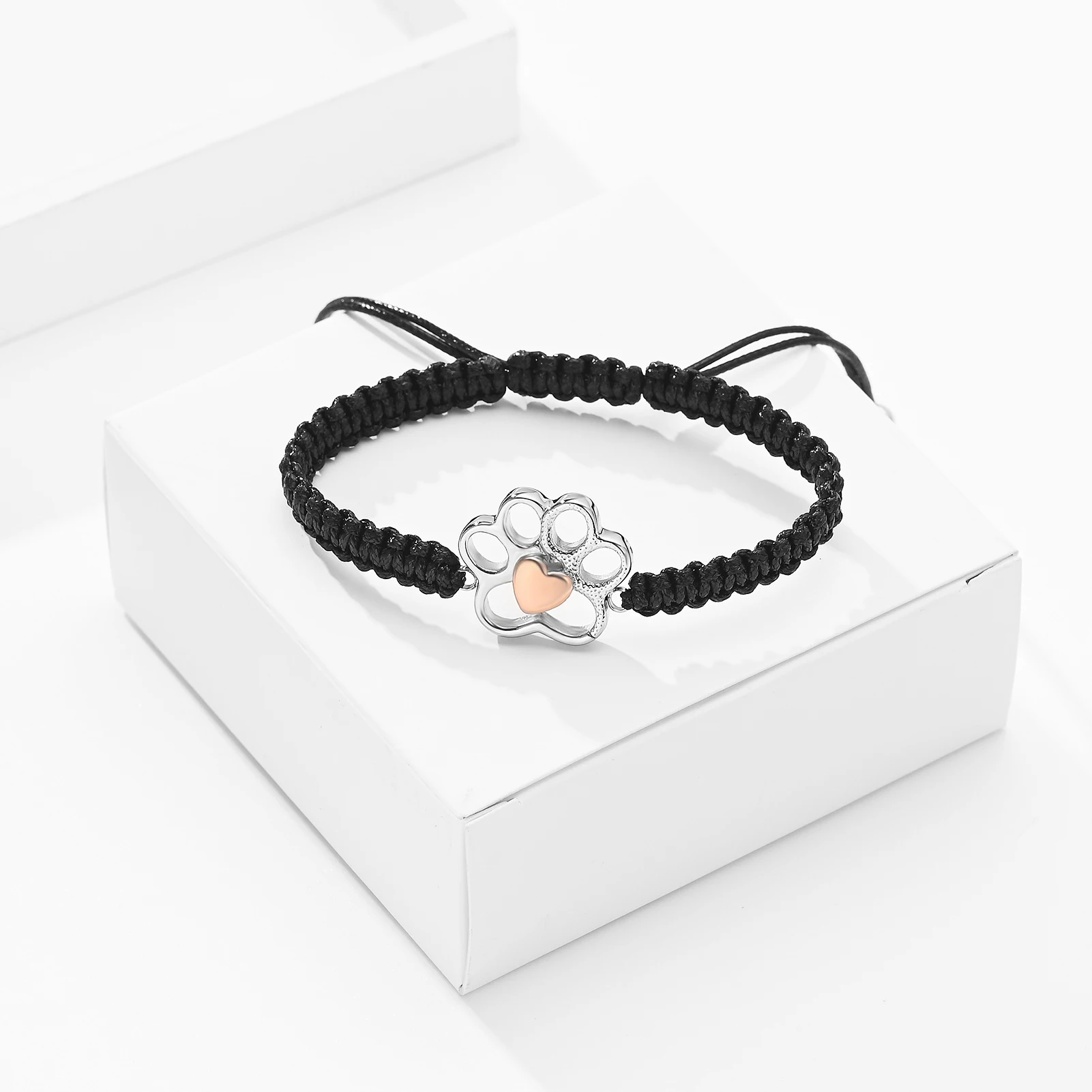 Ashes Urn Bracelet Memorial Jewelry Length Adjustable Paw Urns Cremation Bangle For Pet Ashes Braided Rope Keepsake Women Men