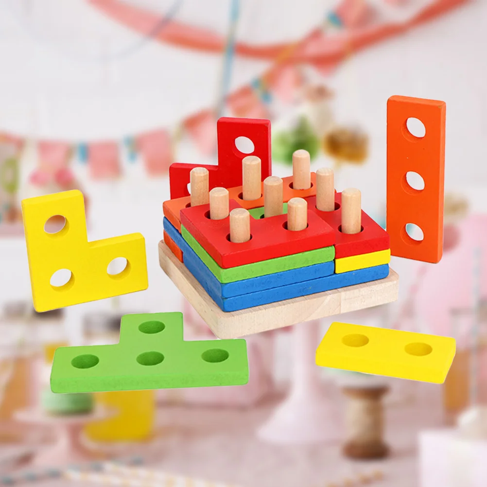 Jigsaw Geometric Puzzle Toys Kids Stack Board Chunk Blocks Chunky Puzzles Child Baby