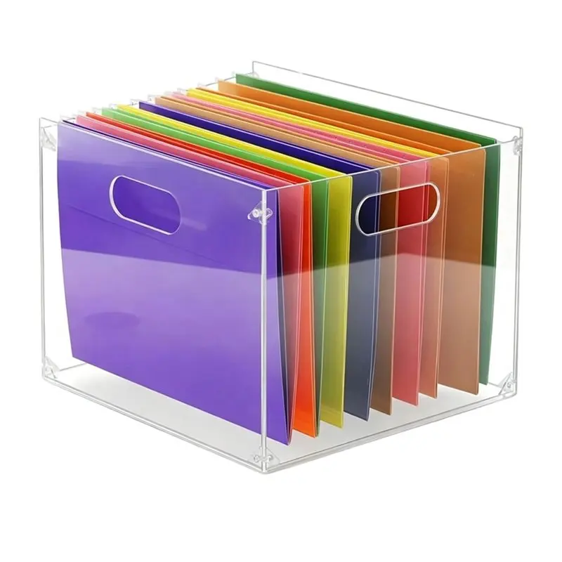 AT82-Clear Acrylic File Organizer, With Handles - Easy Assembly Required, Acrylic File Holder For Office, Letter/A4 Documents