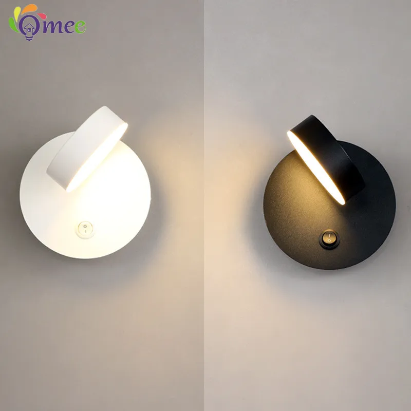 

OMEE Modern LED Wall Lamp with Switch 7W Bedroom Living Room Nordic Wall Light Aisle Study Reading sconce White Black Wall lamps