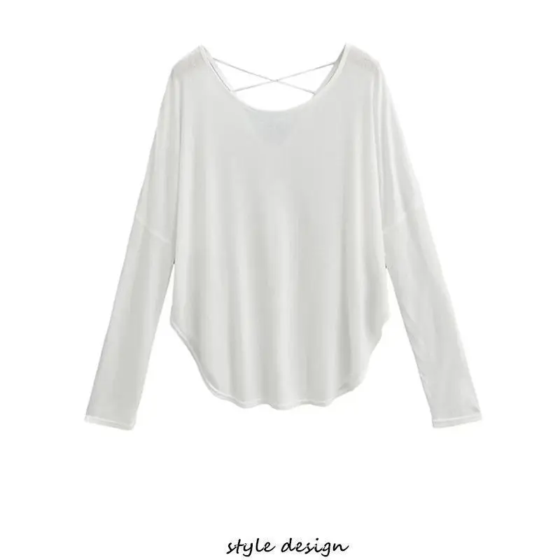 2026 Summer Women Hollow Back Long Sleeve T shirt Loose Sun Protection Casual Lazy Style Dance Basic Inner Tops
