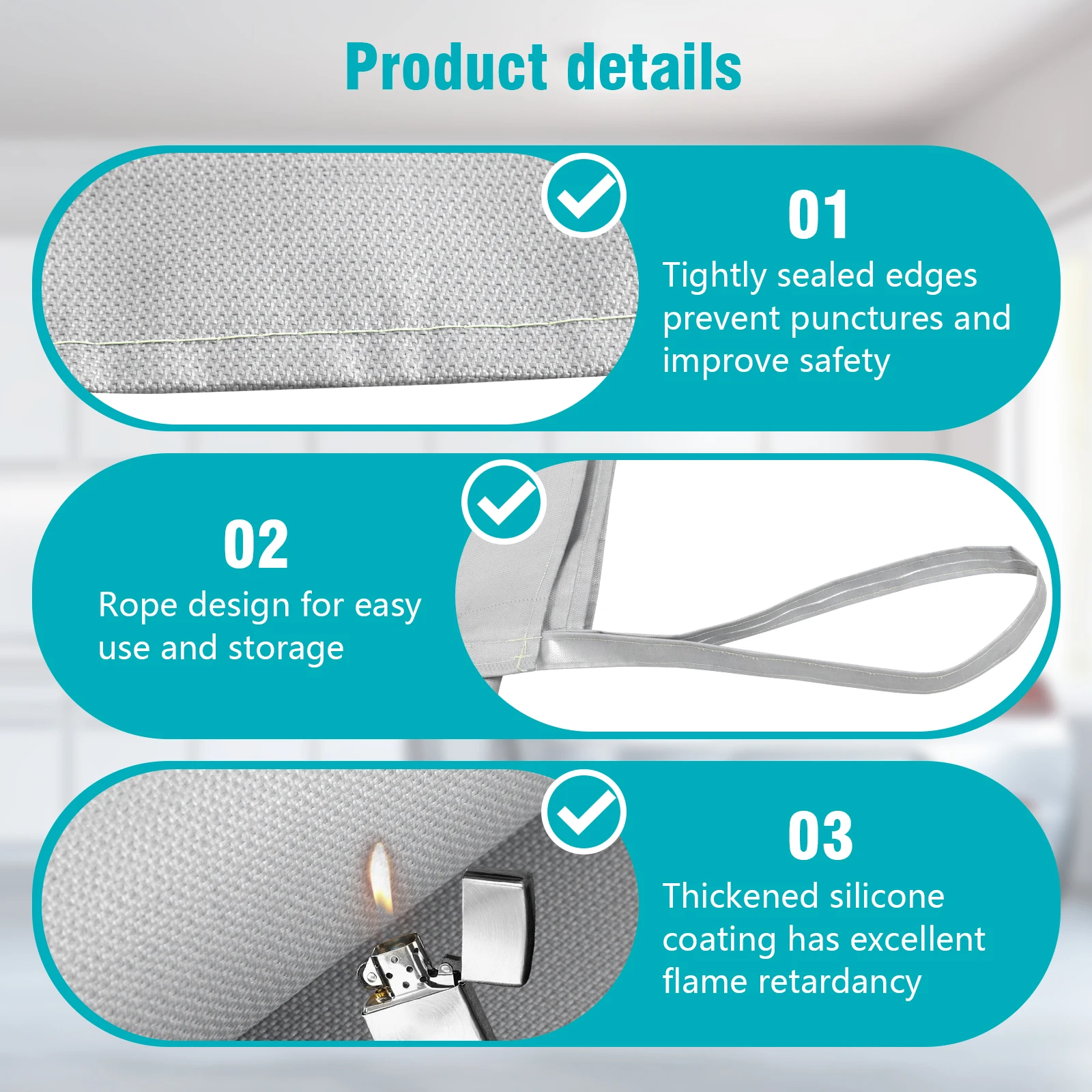 

Многоразовое двустороннее противопожарное покрывало с силиконовым покрытием для тушения пожаров в электромобилях и двигателях