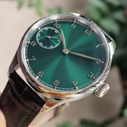 No logo 41mm Mechanical Hand Wind watch green dial Stereo silver number AR coated sapphire crystal Seagull ST3600 movement