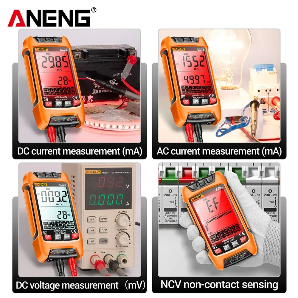 ANENG SZ02 9999 zliczeń Inteligentny multimetr cyfrowy True RMS Automatyczny miernik pojemności elektrycznej Tester rezystancji tranzystorów