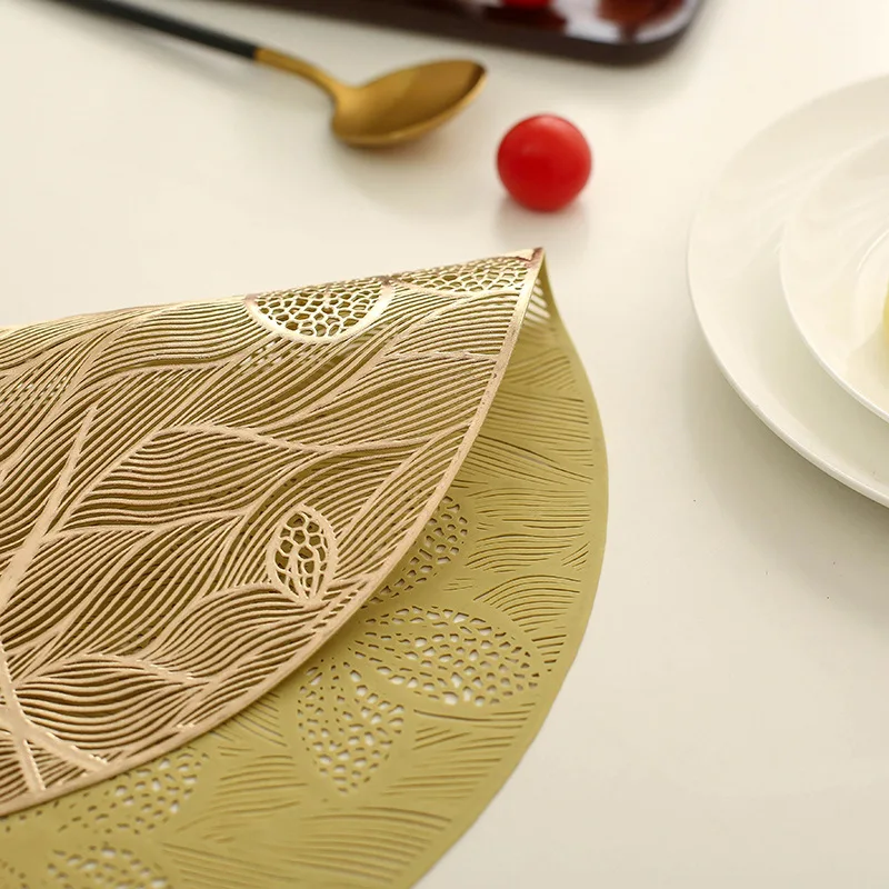 مفرغة مستديرة ديكور الذهب طاولة طعام حصيرة 38 سنتيمتر بولي كلوريد الفينيل زينت مفارش طاولة فردية لتزيين فندق المنزل #5