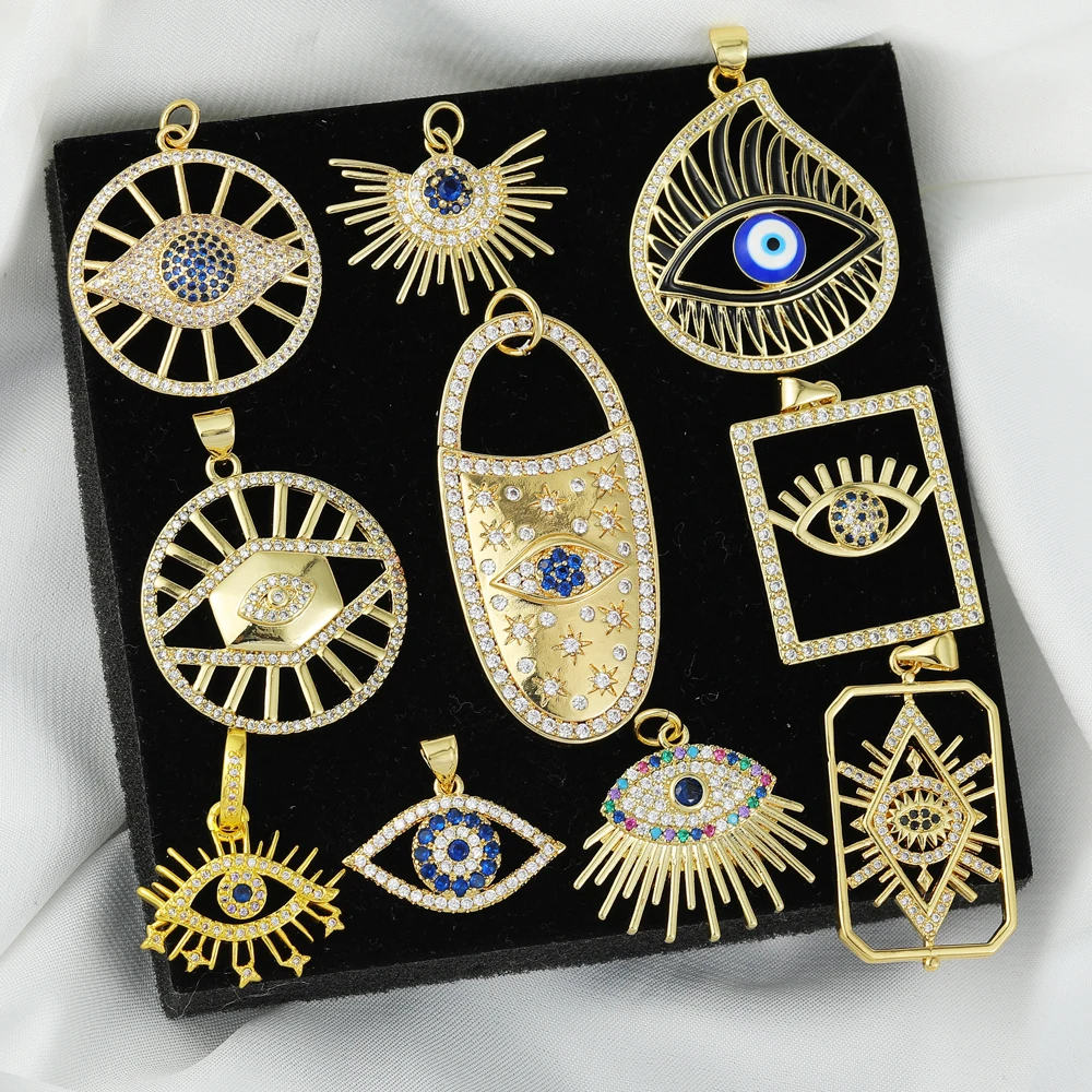 Juya 18K vergoldete, mit Zirkonia besetzte, dekorative Emaille-Hamsa-Hand-Fatima-Griechisches-Böses-Auge-Anhänger für DIY türkische Talisman-Schmuckherstellung