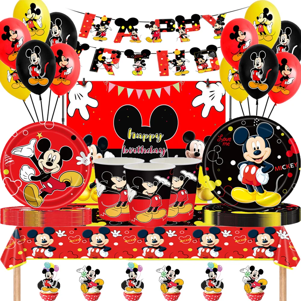 New Mickey Mouse birthday party supplies and decorative Mickey Mouse party supplies provide banner board balloons for 10 guests