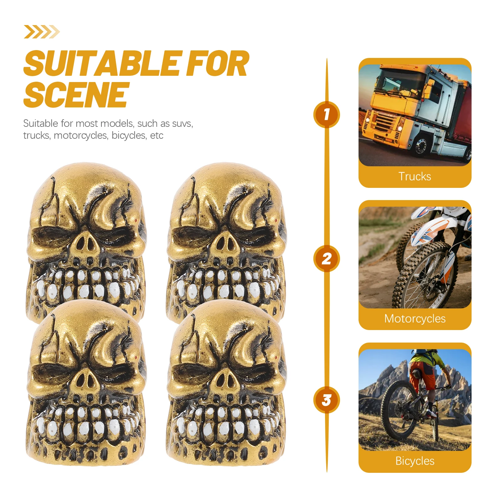 

4pcs Valve Spike Valve Stem Caps Caps Metal Spike Stem Air Nozzle Sturdy Cover Black Anti Leak Skull Shaped Suitable Vehicles