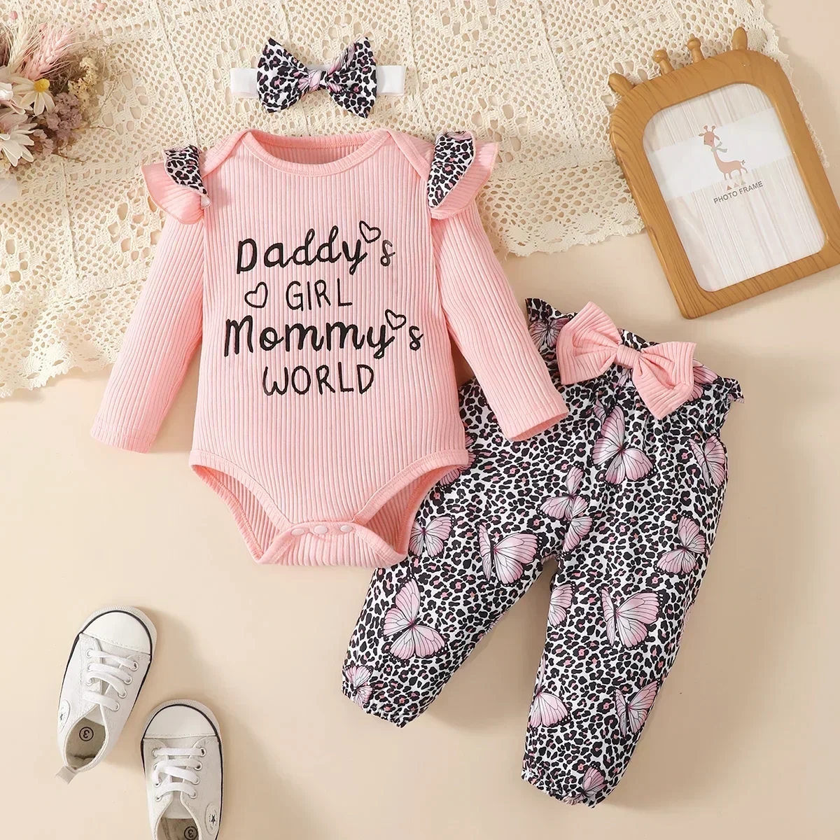 Newborn Baby Girl Clothes Set 3 6 Months Long Sleeve Single Breasted Tops Floral Print Pants Headband One Year Baby Outfits