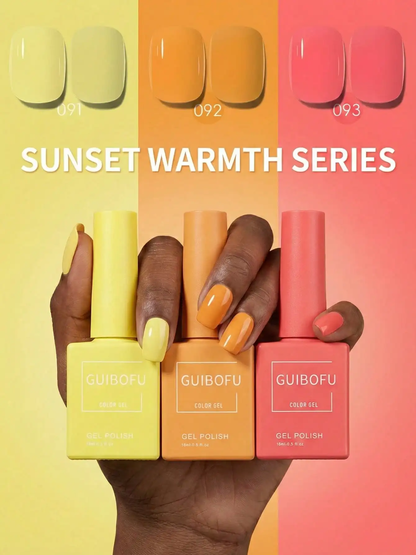 Lemon Yellow, Orange And Coral Red Gel Polish Set, 3 X 15ml Playful Bright Colors For DIY Nail Art